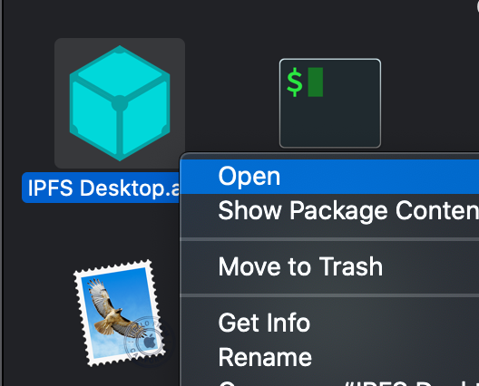 Right click context menu of IPFS Desktop.app.